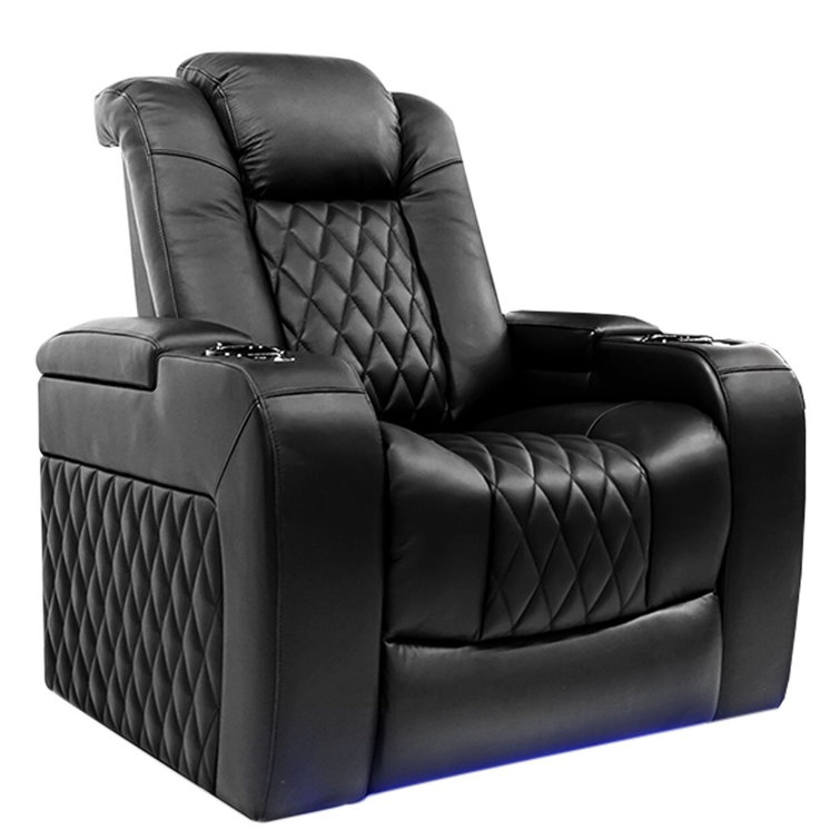 Ivy Bronx 37.5'' Wide Genuine Leather Power Recliner Home Theater